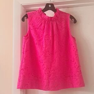 Lilly Pulitzer Dahliaba Roxie Pink Eyelet Sleeveless Highneck Blouse  XS EUC